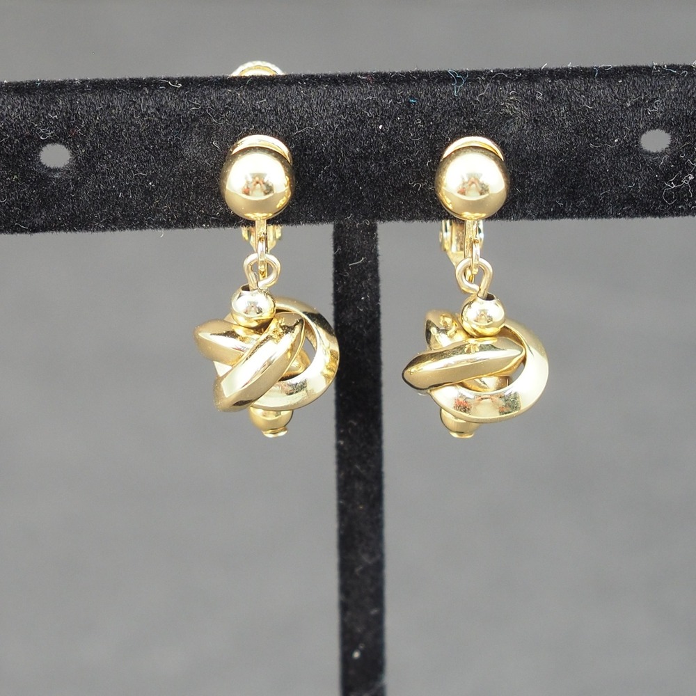 Napier Clip On Earrings Drop Dangle Gold Tone Twist Knot Ball Stud Vintage Chic